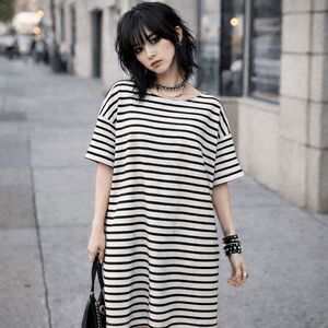 COS Oversized Boxy Stripe Dress Short Sleeve Cotton Twill Black White Size Large
